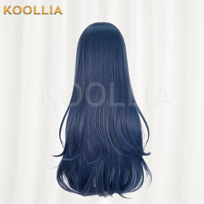 Project SEKAI Hoshino Ichika Wig Navy Black Realistic Scalp Top Extra-Long Straight With Natural Wavy Ends Basic Wig