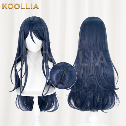 Project SEKAI Hoshino Ichika Wig Navy Black Realistic Scalp Top Extra-Long Straight With Natural Wavy Ends Basic Wig