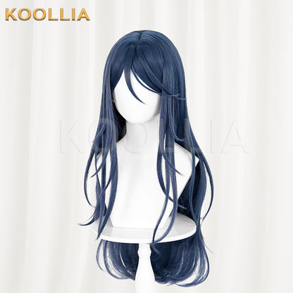 Project SEKAI Hoshino Ichika Wig Navy Black Realistic Scalp Top Extra-Long Straight With Natural Wavy Ends Basic Wig