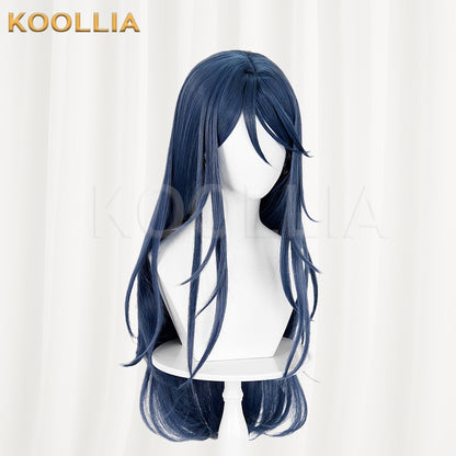 Project SEKAI Hoshino Ichika Wig Navy Black Realistic Scalp Top Extra-Long Straight With Natural Wavy Ends Basic Wig