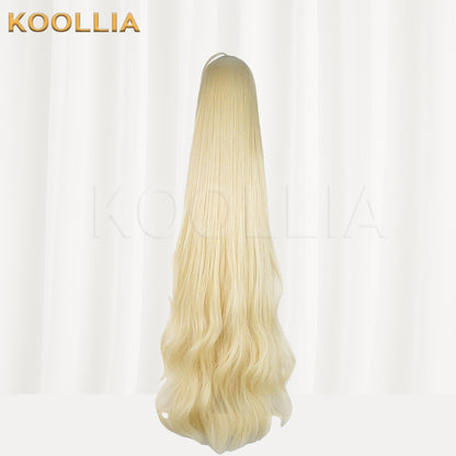 Arknights Indigo Wig Lost Focus Light Cream Gold Realistic Scalp Top Extra-Long Soft Wavy Curls With Pink Highlight Basic Wig