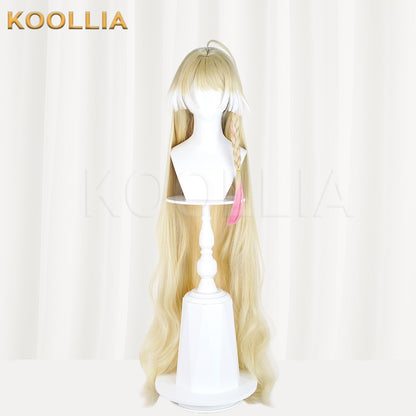Arknights Indigo Wig Lost Focus Light Cream Gold Realistic Scalp Top Extra-Long Soft Wavy Curls With Pink Highlight Basic Wig