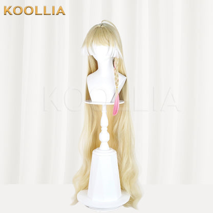 Arknights Indigo Wig Lost Focus Light Cream Gold Realistic Scalp Top Extra-Long Soft Wavy Curls With Pink Highlight Basic Wig