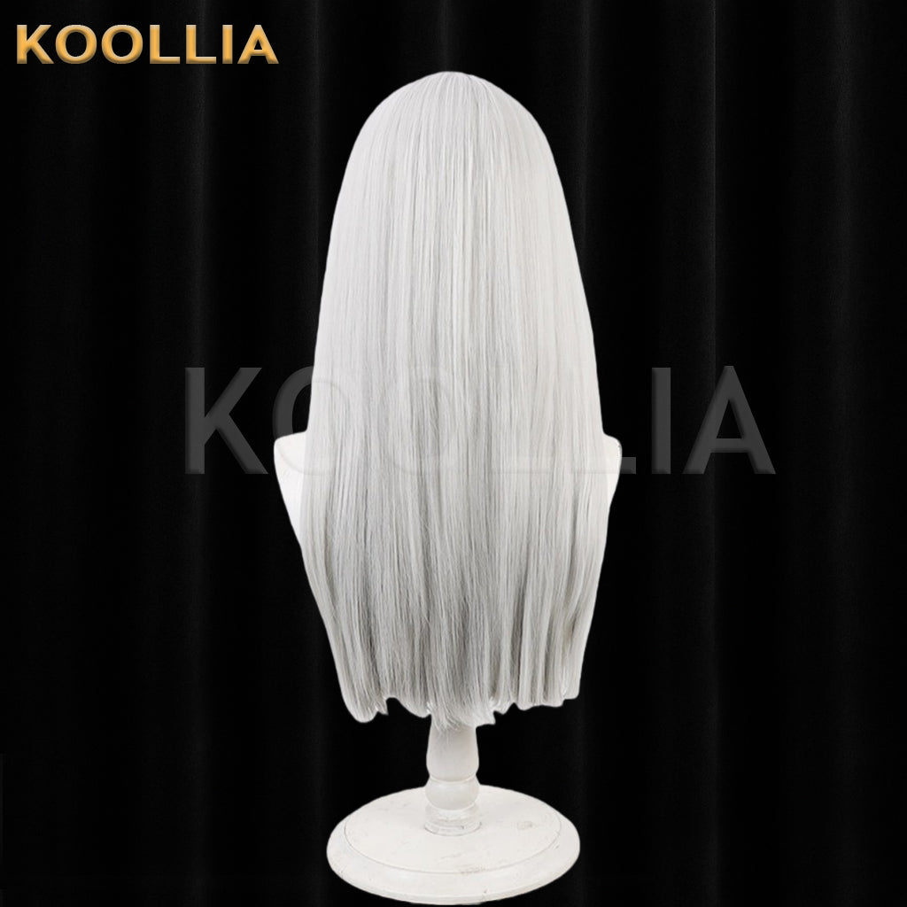 Kamitsubaki Isekaijoucho Wig Silver Gray With Bright Yellow Long Highlights Medium Long Straight Basic Wig