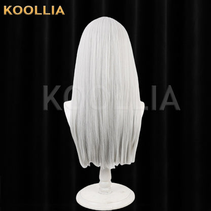 Kamitsubaki Isekaijoucho Wig Silver Gray With Bright Yellow Long Highlights Medium Long Straight Basic Wig