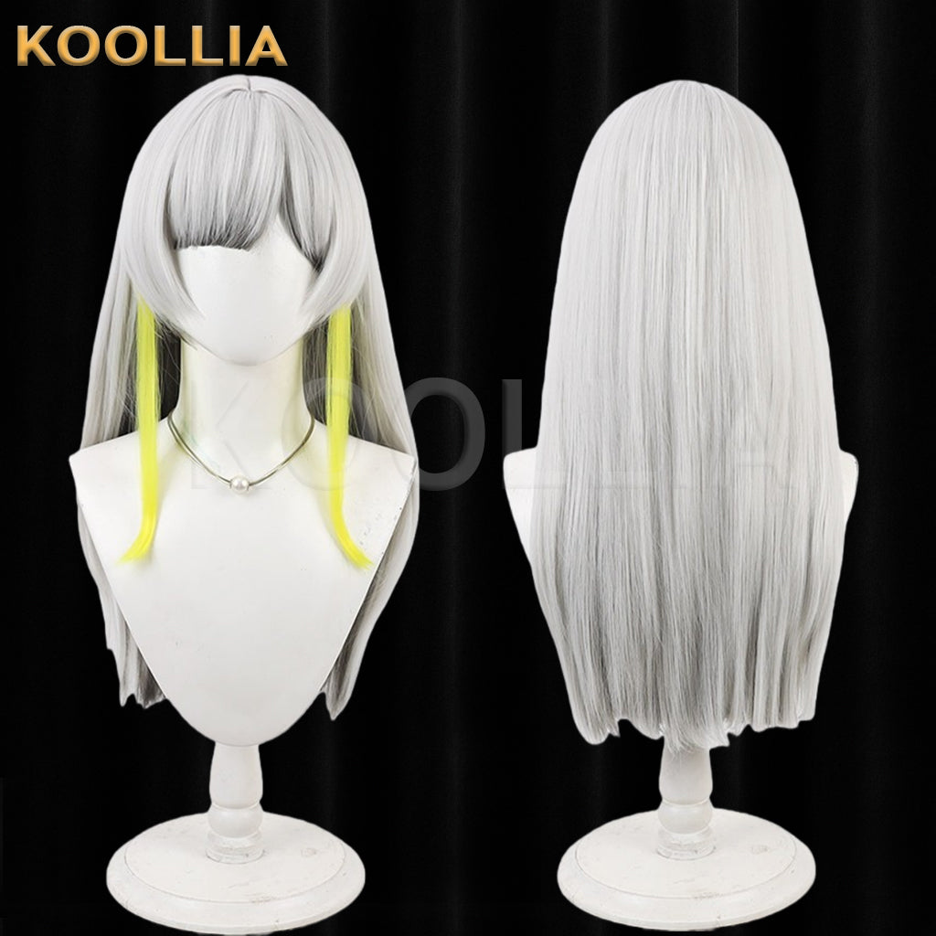Kamitsubaki Isekaijoucho Wig Silver Gray With Bright Yellow Long Highlights Medium Long Straight Basic Wig