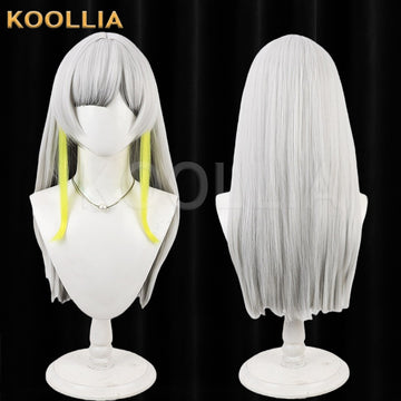 Kamitsubaki Isekaijoucho Wig Silver Gray With Bright Yellow Long Highlights Medium Long Straight Basic Wig