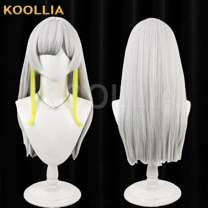 Kamitsubaki Isekaijoucho Wig Silver Gray With Bright Yellow Long Highlights Medium Long Straight Basic Wig
