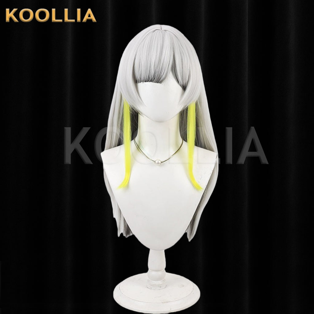 Kamitsubaki Isekaijoucho Wig Silver Gray With Bright Yellow Long Highlights Medium Long Straight Basic Wig