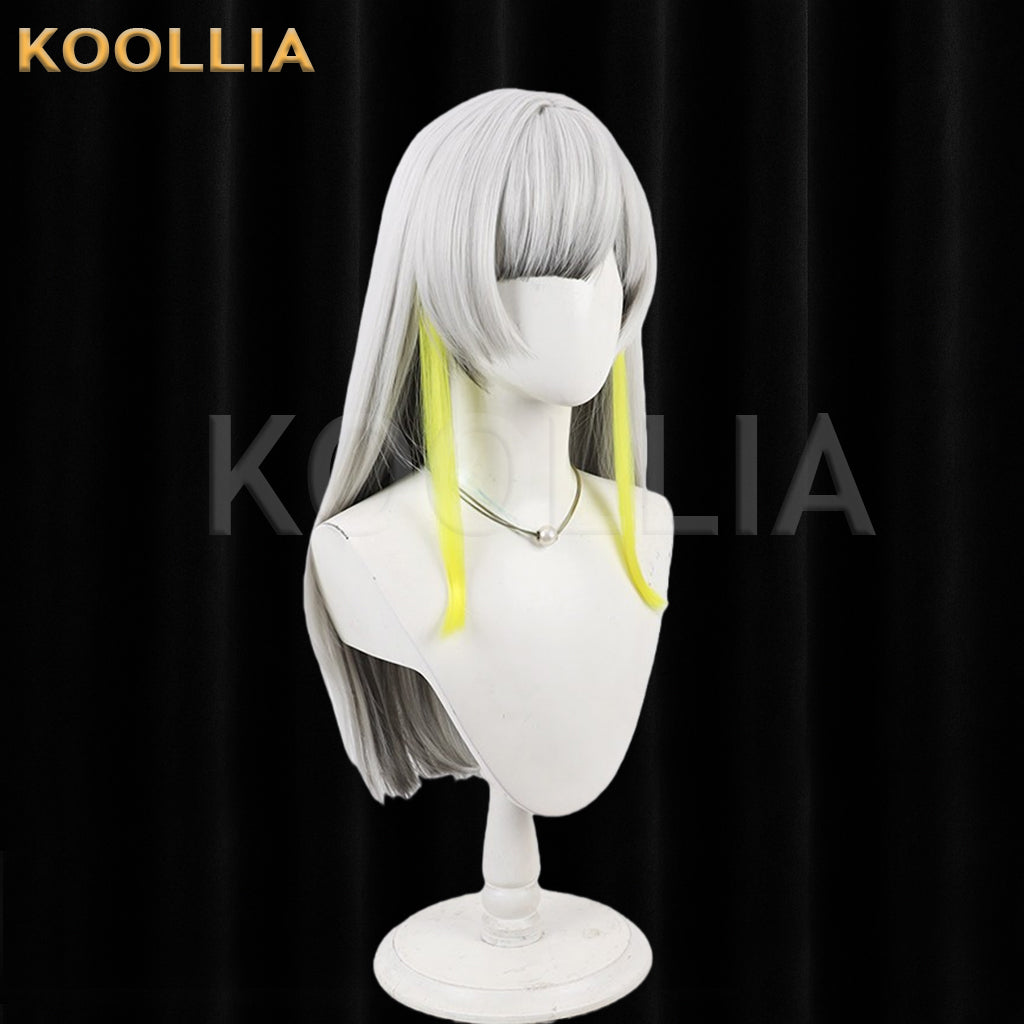 Kamitsubaki Isekaijoucho Wig Silver Gray With Bright Yellow Long Highlights Medium Long Straight Basic Wig