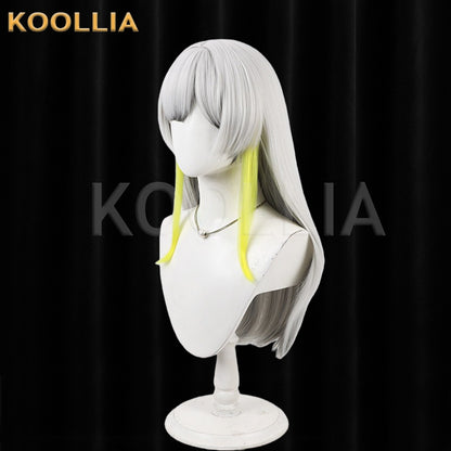 Kamitsubaki Isekaijoucho Wig Silver Gray With Bright Yellow Long Highlights Medium Long Straight Basic Wig