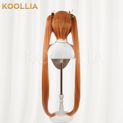 Mahou Sensei Negima Kagurazaka Asuna Wig Warm Orange Brown Extra Long Straight Twin Tail Basic Wig