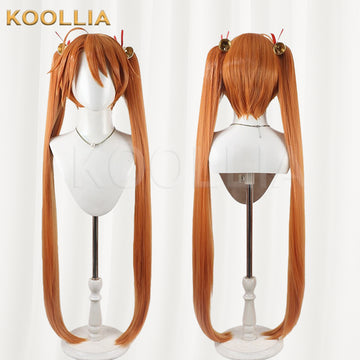 Mahou Sensei Negima Kagurazaka Asuna Wig Warm Orange Brown Extra Long Straight Twin Tail Basic Wig