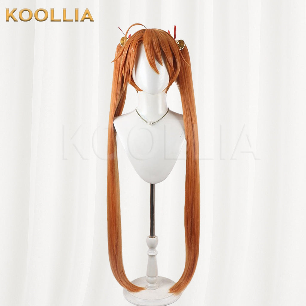Mahou Sensei Negima Kagurazaka Asuna Wig Warm Orange Brown Extra Long Straight Twin Tail Basic Wig
