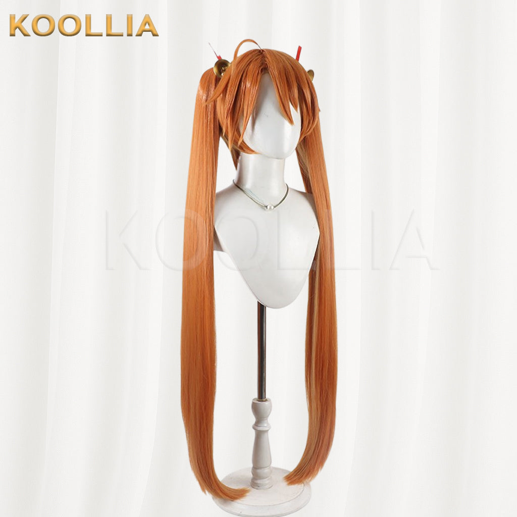Mahou Sensei Negima Kagurazaka Asuna Wig Warm Orange Brown Extra Long Straight Twin Tail Basic Wig