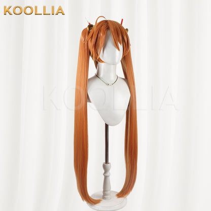 Mahou Sensei Negima Kagurazaka Asuna Wig Warm Orange Brown Extra Long Straight Twin Tail Basic Wig