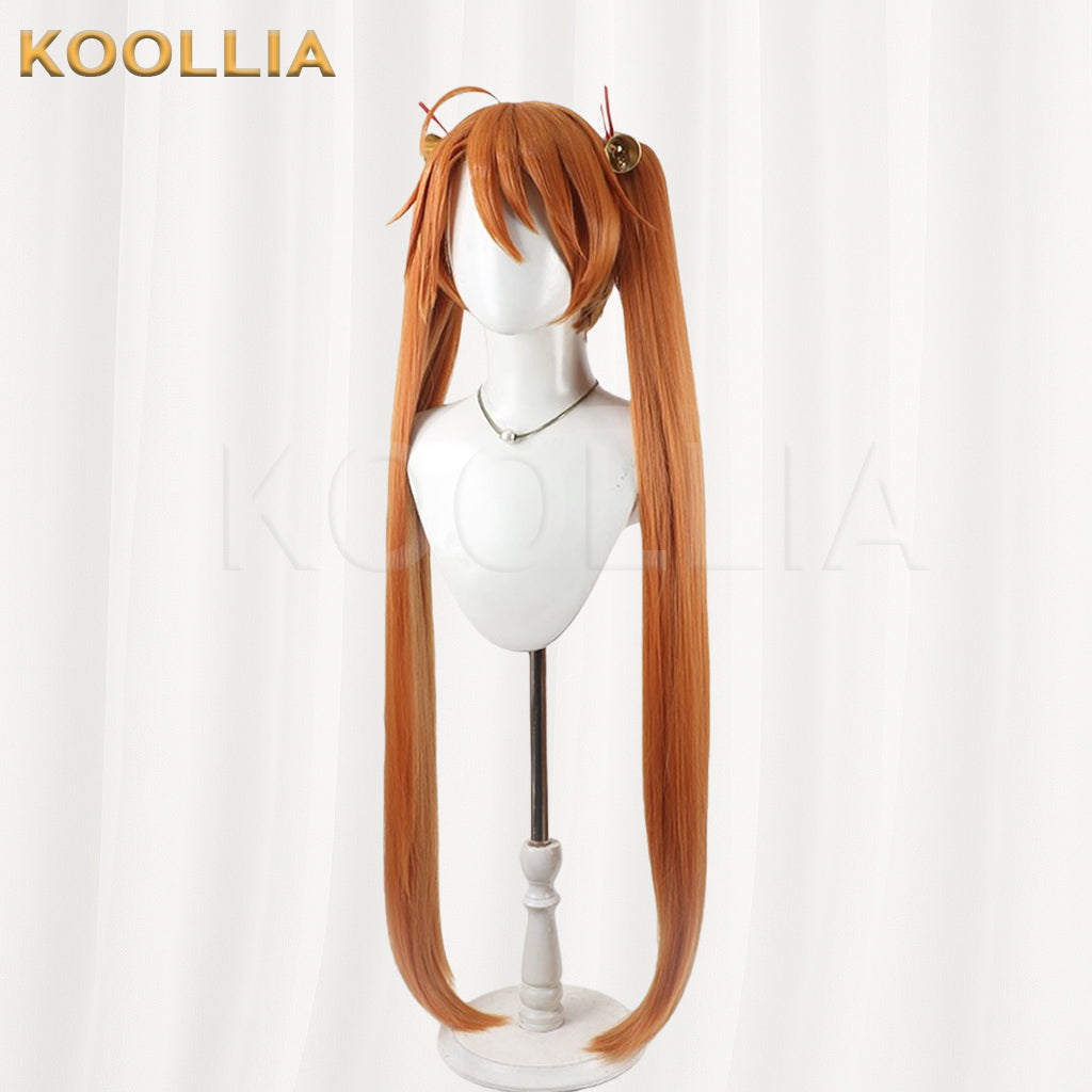 Mahou Sensei Negima Kagurazaka Asuna Wig Warm Orange Brown Extra Long Straight Twin Tail Basic Wig