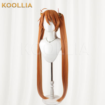 Mahou Sensei Negima Kagurazaka Asuna Wig Warm Orange Brown Extra Long Straight Twin Tail Basic Wig