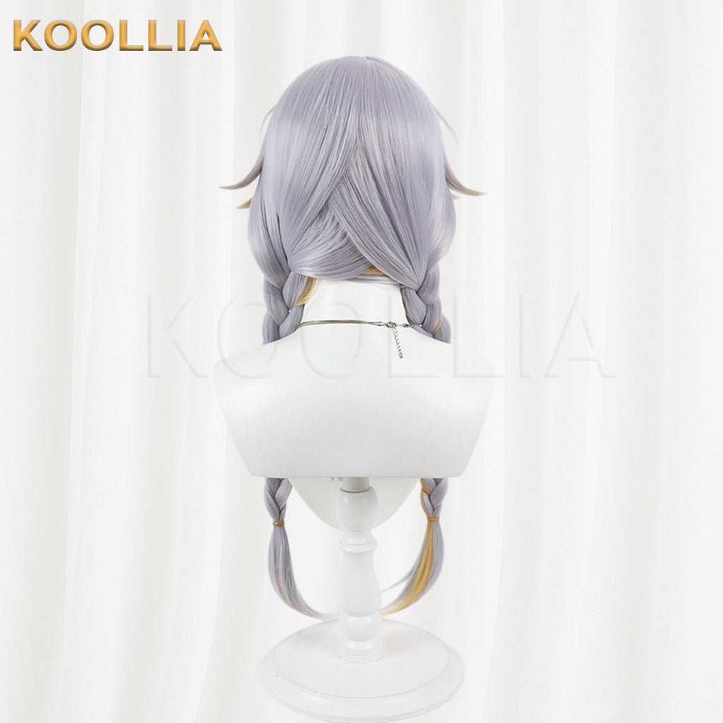 Vtuber Kannagi Ruri Silver Gray Long Twin Braids Wig With Gold Highlights Basic Wig