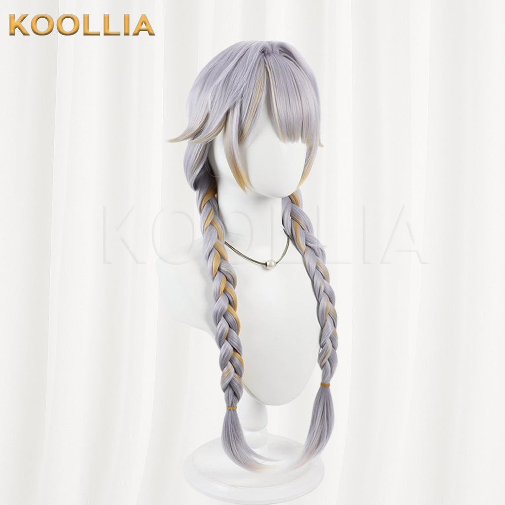 Vtuber Kannagi Ruri Silver Gray Long Twin Braids Wig With Gold Highlights Basic Wig