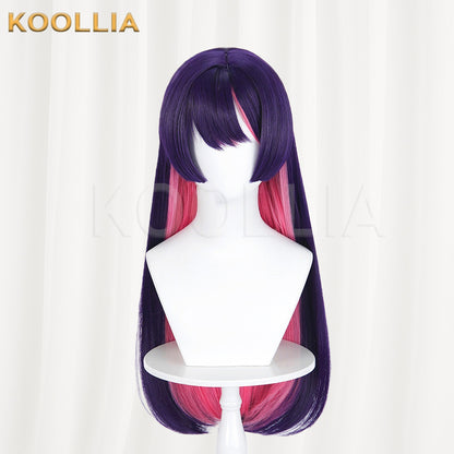 Overwatch Kiriko Wig Dark Purple Hot Pink Inner Hime Cut Long Straight Basic Wig