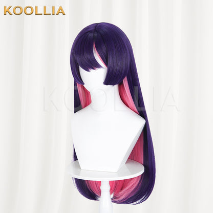 Overwatch Kiriko Wig Dark Purple Hot Pink Inner Hime Cut Long Straight Basic Wig