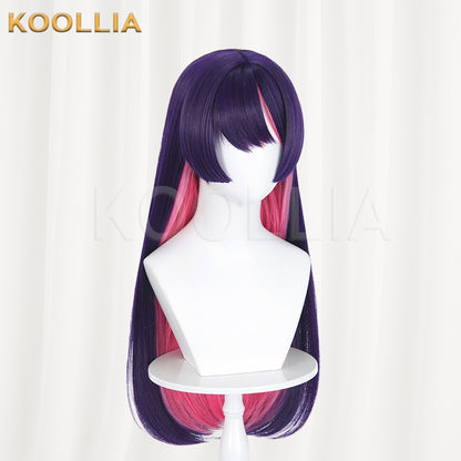 Overwatch Kiriko Wig Dark Purple Hot Pink Inner Hime Cut Long Straight Basic Wig