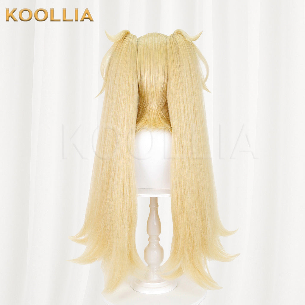 Zenless Zone Zero Koleda Wig Flint Light Cream Gold Thickened Corn-Styled High Ponytails Basic Wig