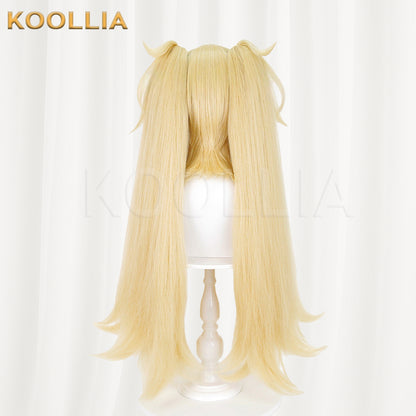 Zenless Zone Zero Koleda Wig Flint Light Cream Gold Thickened Corn-Styled High Ponytails Basic Wig