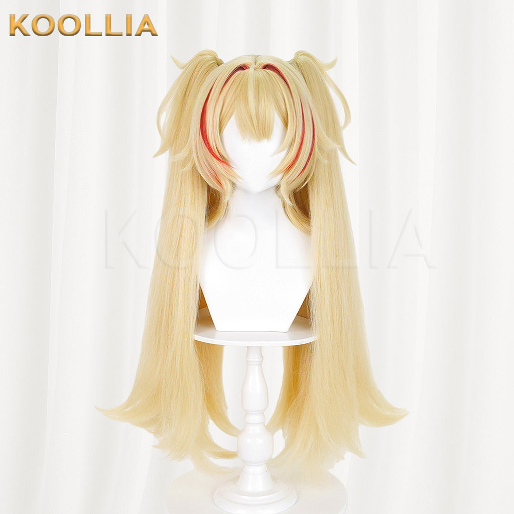 Zenless Zone Zero Koleda Wig Flint Light Cream Gold Thickened Corn-Styled High Ponytails Basic Wig