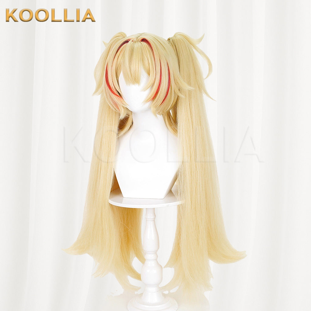 Zenless Zone Zero Koleda Wig Flint Light Cream Gold Thickened Corn-Styled High Ponytails Basic Wig