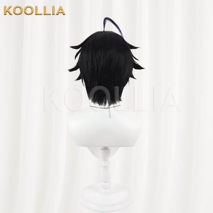 Vtuber Kune Leo Black Layered Short Wig Silver White Purple Highlights Fluffed Root Basic Wig