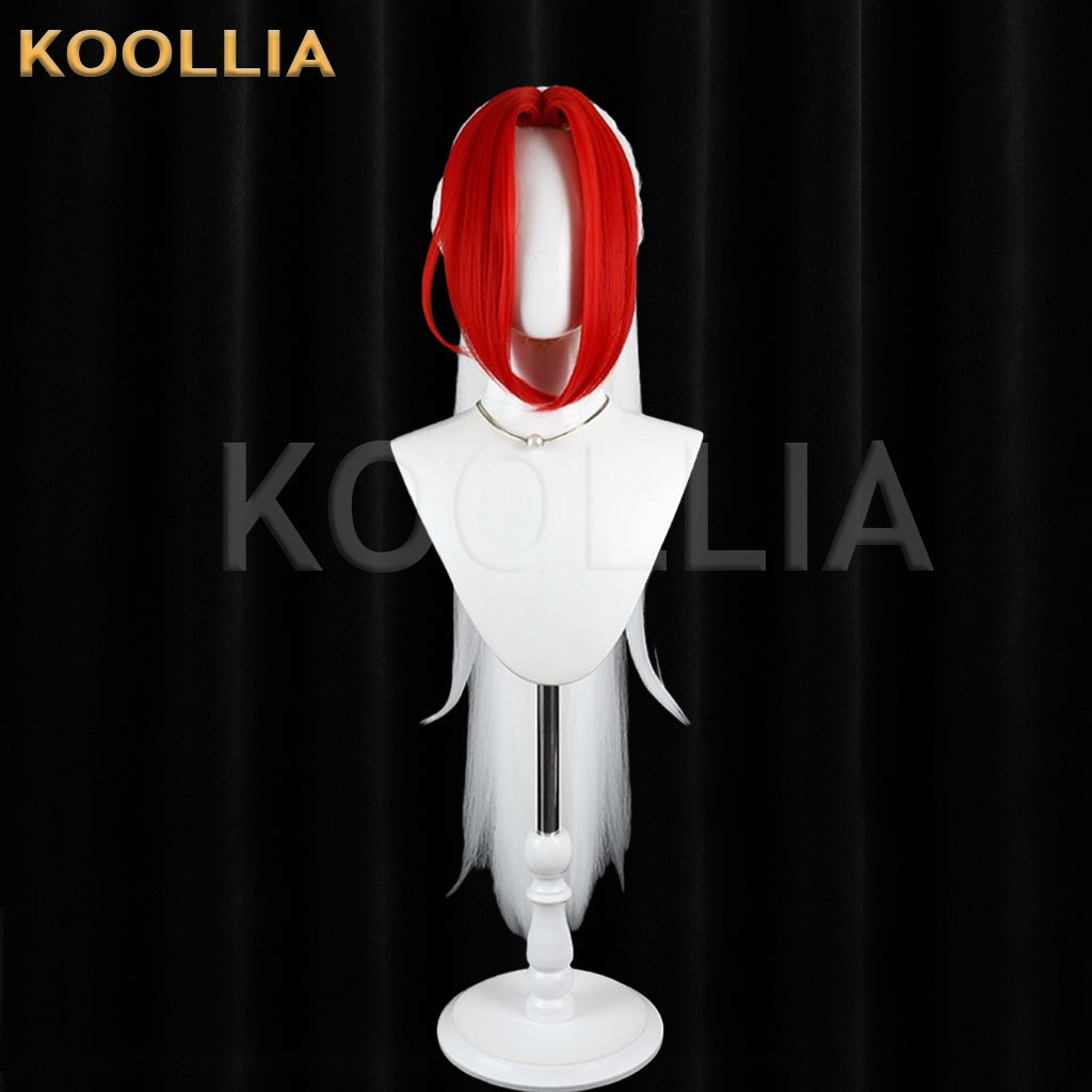 Underworld Messenger Left Hidari Wig Red‑White Two‑Tone Realistic Scalp Top Detachable Corn‑Textured Ponytail Basic Wig