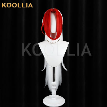 Underworld Messenger Left Hidari Wig Red‑White Two‑Tone Realistic Scalp Top Detachable Corn‑Textured Ponytail Basic Wig