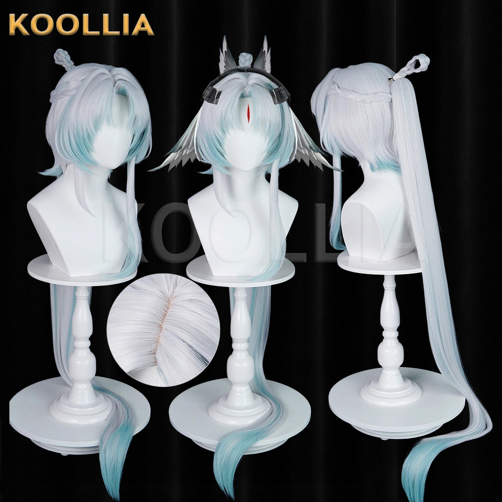 Arknights Endfield Li Zhiyan Wig Jue Tianshi Silver White Lake Blue Cyan Gradient High Ponytail Basic Wig
