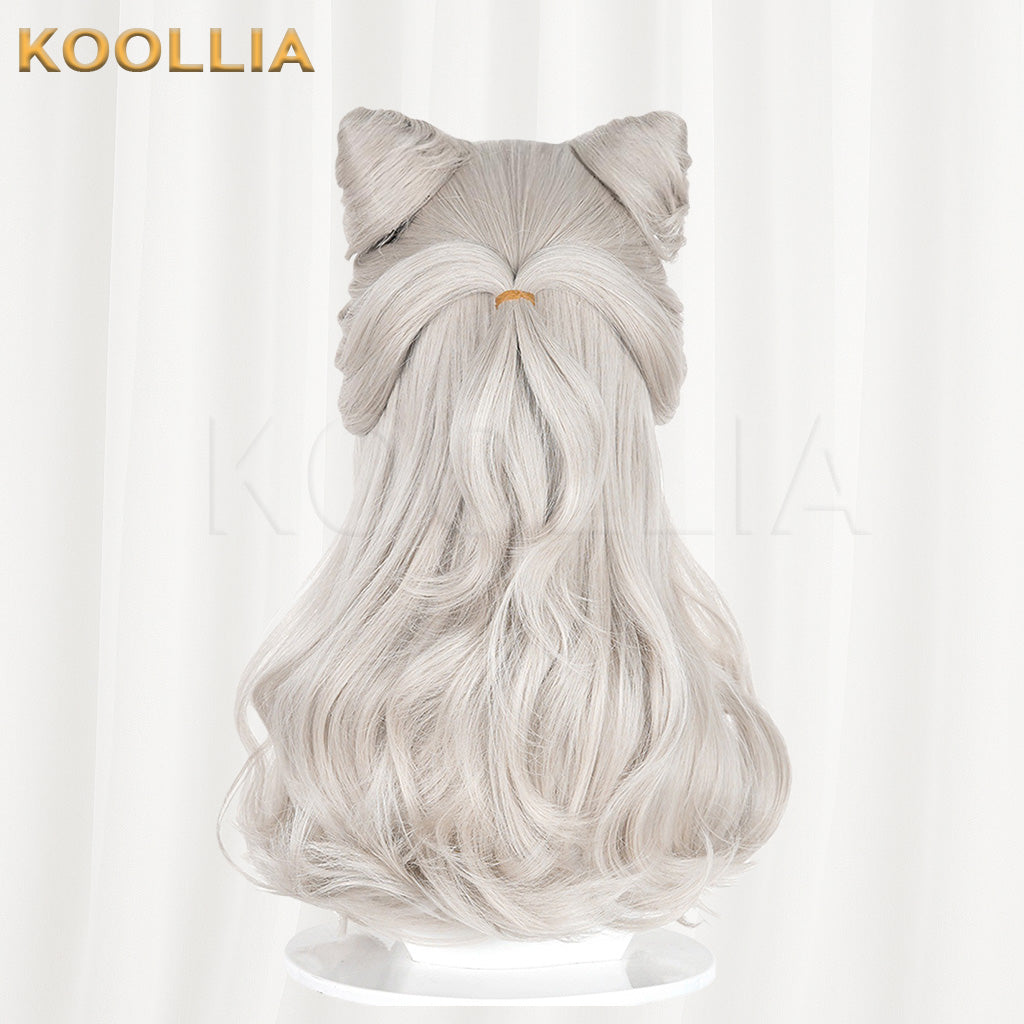 Identity V Little Girl Little Poet Light Silver Gray Half Up Cat Ear Curly Hair Basic Wig