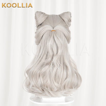 Identity V Little Girl Little Poet Light Silver Gray Half Up Cat Ear Curly Hair Basic Wig