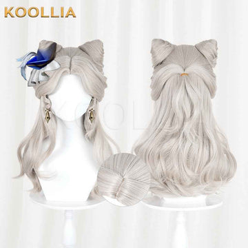 Identity V Little Girl Little Poet Light Silver Gray Half Up Cat Ear Curly Hair Basic Wig
