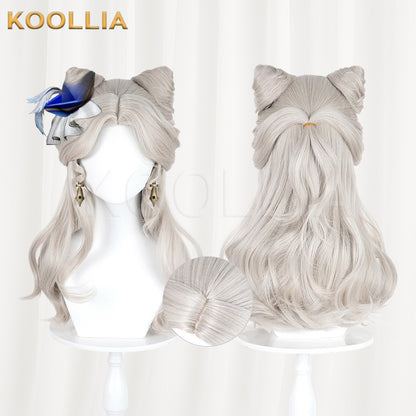 Identity V Little Girl Little Poet Light Silver Gray Half Up Cat Ear Curly Hair Basic Wig