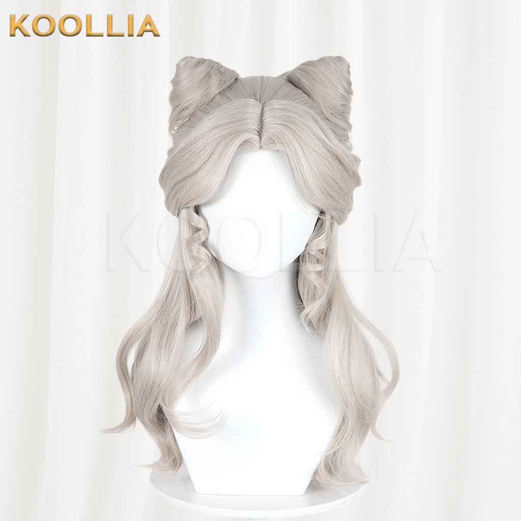 Identity V Little Girl Little Poet Light Silver Gray Half Up Cat Ear Curly Hair Basic Wig
