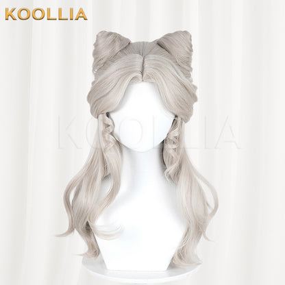 Identity V Little Girl Little Poet Light Silver Gray Half Up Cat Ear Curly Hair Basic Wig