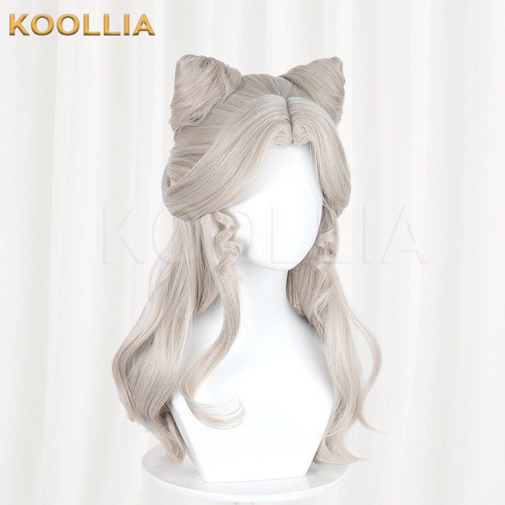 Identity V Little Girl Little Poet Light Silver Gray Half Up Cat Ear Curly Hair Basic Wig