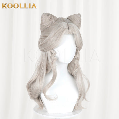 Identity V Little Girl Little Poet Light Silver Gray Half Up Cat Ear Curly Hair Basic Wig