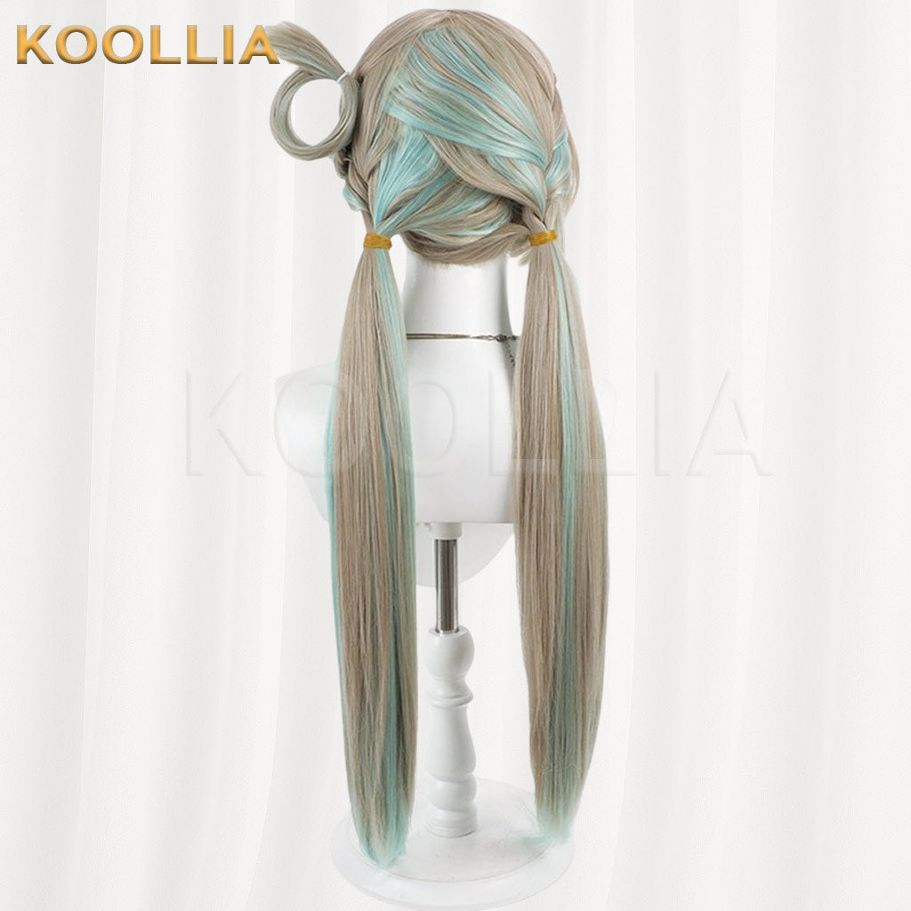 Wuthering Waves Lynae Light Brown Mint Green Gradient Braided Double Ponytail Basic Wig