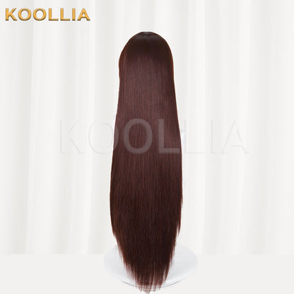 Evangelion Mari Makinami Illustrious Wig Dark Reddish Brown Long Straight Basic Wig