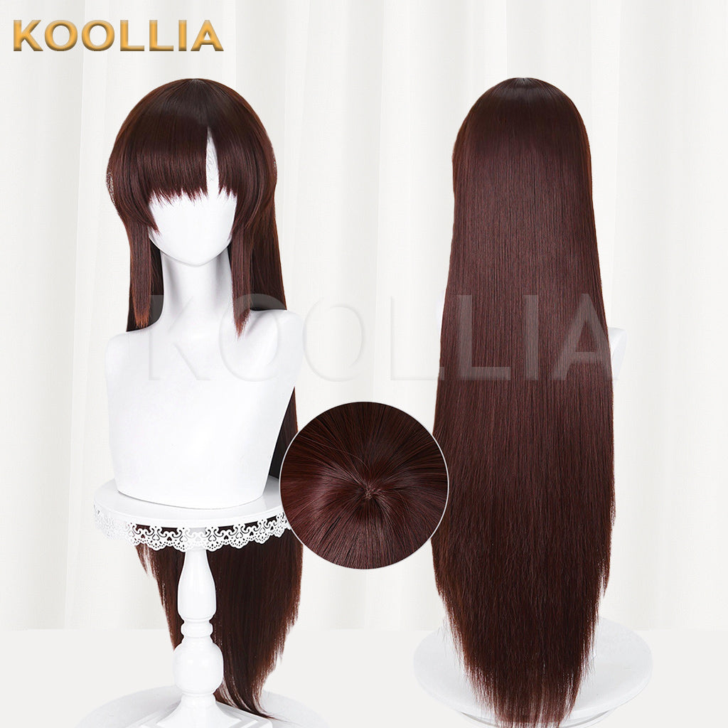 Evangelion Mari Makinami Illustrious Wig Dark Reddish Brown Long Straight Basic Wig