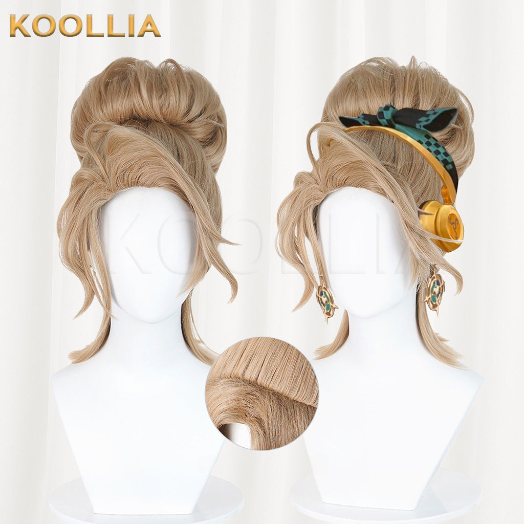Identity V Mercy SRE Team Light Blonde Wig Pre‑Shaped High Bun Teased Craft Top Basic Wig