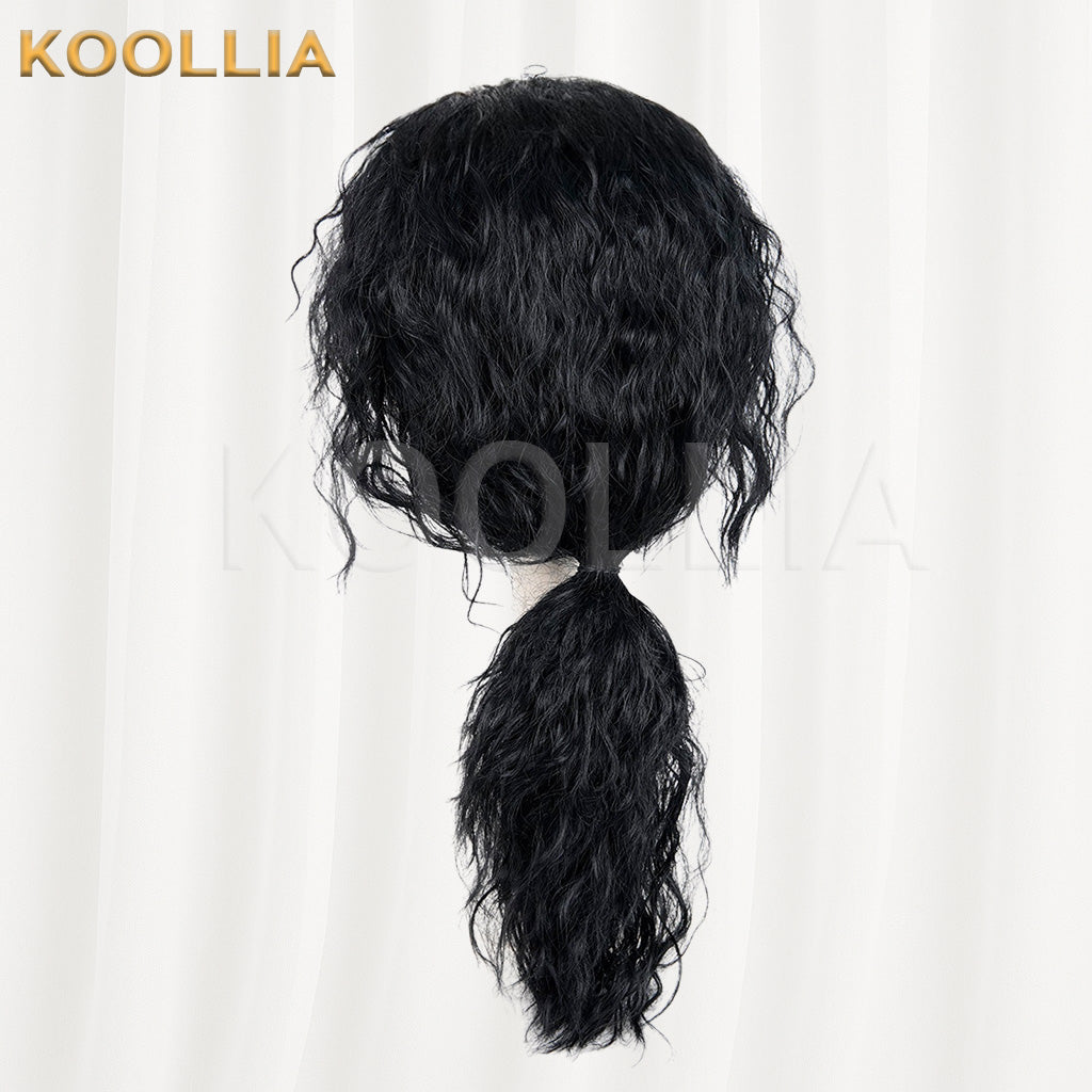 Michael Jackson Black Wool Curly Medium Long Hair Low Ponytail Men Cosplay Wig Basic Wig