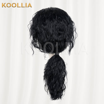 Michael Jackson Black Wool Curly Medium Long Hair Low Ponytail Men Cosplay Wig Basic Wig