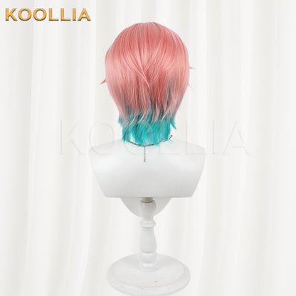 VTuber FouRTe Project Mikage Ren Wig Peach Pink Teal Blue Contrast Wolf Cut Short Basic Wig